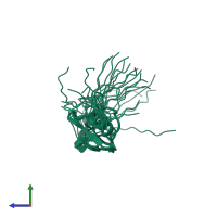 PDB entry 2dlo coloured by chain, ensemble of 20 models, side view.