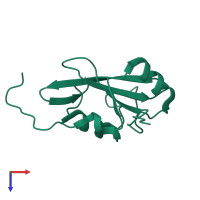 Monomeric assembly 1 of PDB entry 2dlz coloured by chemically distinct molecules, top view.