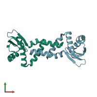 PDB entry 2dm9 coloured by chain, front view.