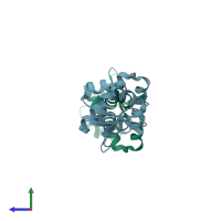 PDB entry 2dm9 coloured by chain, side view.