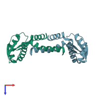 PDB entry 2dm9 coloured by chain, top view.