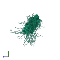 PDB entry 2dmd coloured by chain, ensemble of 20 models, side view.