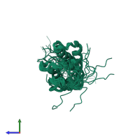 PDB entry 2dme coloured by chain, ensemble of 20 models, side view.