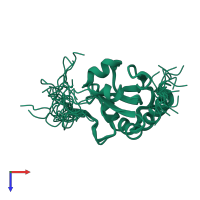 PDB entry 2dml coloured by chain, ensemble of 20 models, top view.