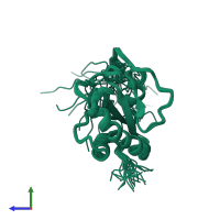 PDB entry 2dmm coloured by chain, ensemble of 20 models, side view.