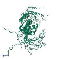 PDB entry 2dmn coloured by chain, ensemble of 20 models, side view.