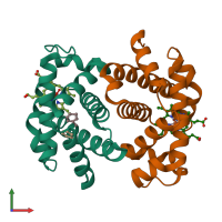 PDB entry 2dn1 coloured by chain, front view.