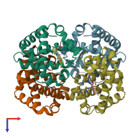 PDB entry 2dn2 coloured by chain, top view.