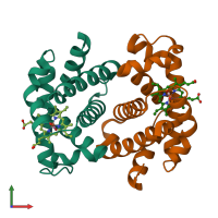 PDB entry 2dn3 coloured by chain, front view.