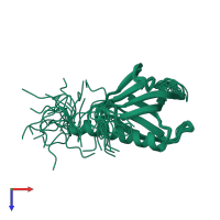 PDB entry 2dn6 coloured by chain, ensemble of 20 models, top view.