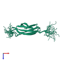 PDB entry 2dn7 coloured by chain, ensemble of 20 models, top view.