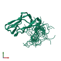 PDB entry 2dne coloured by chain, ensemble of 20 models, front view.