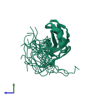 PDB entry 2dne coloured by chain, ensemble of 20 models, side view.