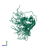 PDB entry 2dnh coloured by chain, ensemble of 20 models, side view.