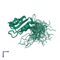 PDB entry 2dnh coloured by chain, ensemble of 20 models, top view.