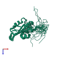 PDB entry 2dnn coloured by chain, ensemble of 20 models, top view.