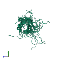 PDB entry 2dnq coloured by chain, ensemble of 20 models, side view.