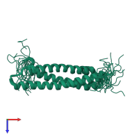 PDB entry 2dnx coloured by chain, ensemble of 20 models, top view.