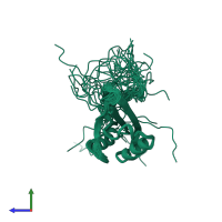 PDB entry 2dny coloured by chain, ensemble of 20 models, side view.