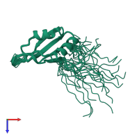 PDB entry 2dnz coloured by chain, ensemble of 20 models, top view.