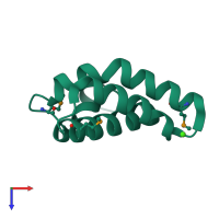 Monomeric assembly 1 of PDB entry 2dob coloured by chemically distinct molecules, top view.