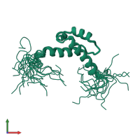 PDB entry 2dof coloured by chain, ensemble of 20 models, front view.