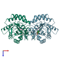 PDB entry 2dor coloured by chain, top view.