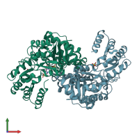 PDB entry 2dou coloured by chain, front view.