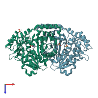 PDB entry 2dou coloured by chain, top view.