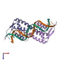 PDB entry 2dpd coloured by chain, top view.