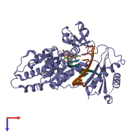 PDB entry 2dpi coloured by chain, top view.