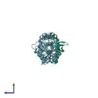PDB entry 2dpl coloured by chain, side view.