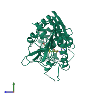 PDB entry 2dpm coloured by chain, side view.