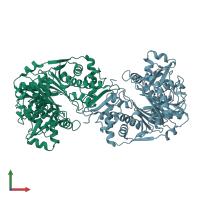 PDB entry 2dpn coloured by chain, front view.