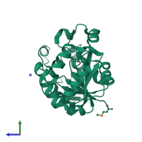 PDB entry 2dpw coloured by chain, side view.