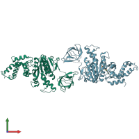 PDB entry 2dpy coloured by chain, front view.