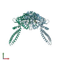 PDB entry 2dq3 coloured by chain, front view.