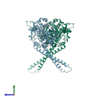 PDB entry 2dq3 coloured by chain, side view.