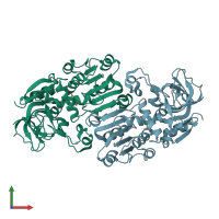 PDB entry 2dq4 coloured by chain, front view.