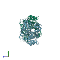 PDB entry 2dq4 coloured by chain, side view.