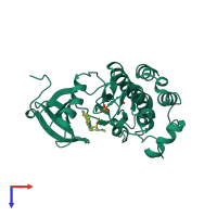 PDB entry 2dq7 coloured by chain, top view.