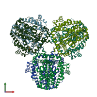 PDB entry 2dqb coloured by chain, front view.