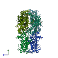 PDB entry 2dqb coloured by chain, side view.