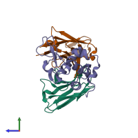 PDB entry 2dqc coloured by chain, side view.
