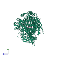 PDB entry 2dqm coloured by chain, side view.