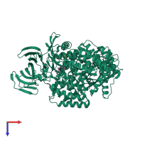 PDB entry 2dqm coloured by chain, top view.
