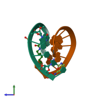 PDB entry 2dqp coloured by chain, side view.