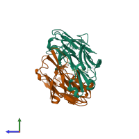 PDB entry 2dqu coloured by chain, side view.