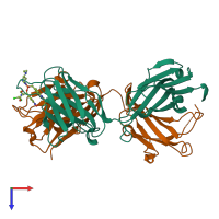PDB entry 2dqu coloured by chain, top view.