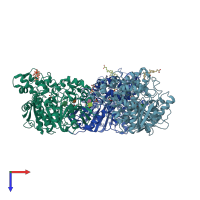 PDB entry 2dqy coloured by chain, top view.